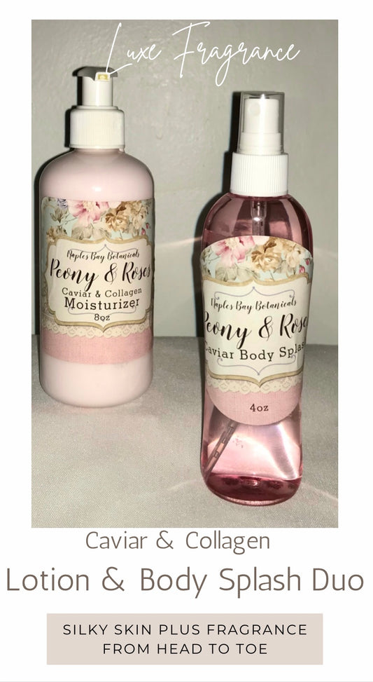 Peony Rose Caviar & Collagen Fragrance Luxe Body Moisturizer 8oz  & All-Over Body Fragrance Spritz 4oz Duo