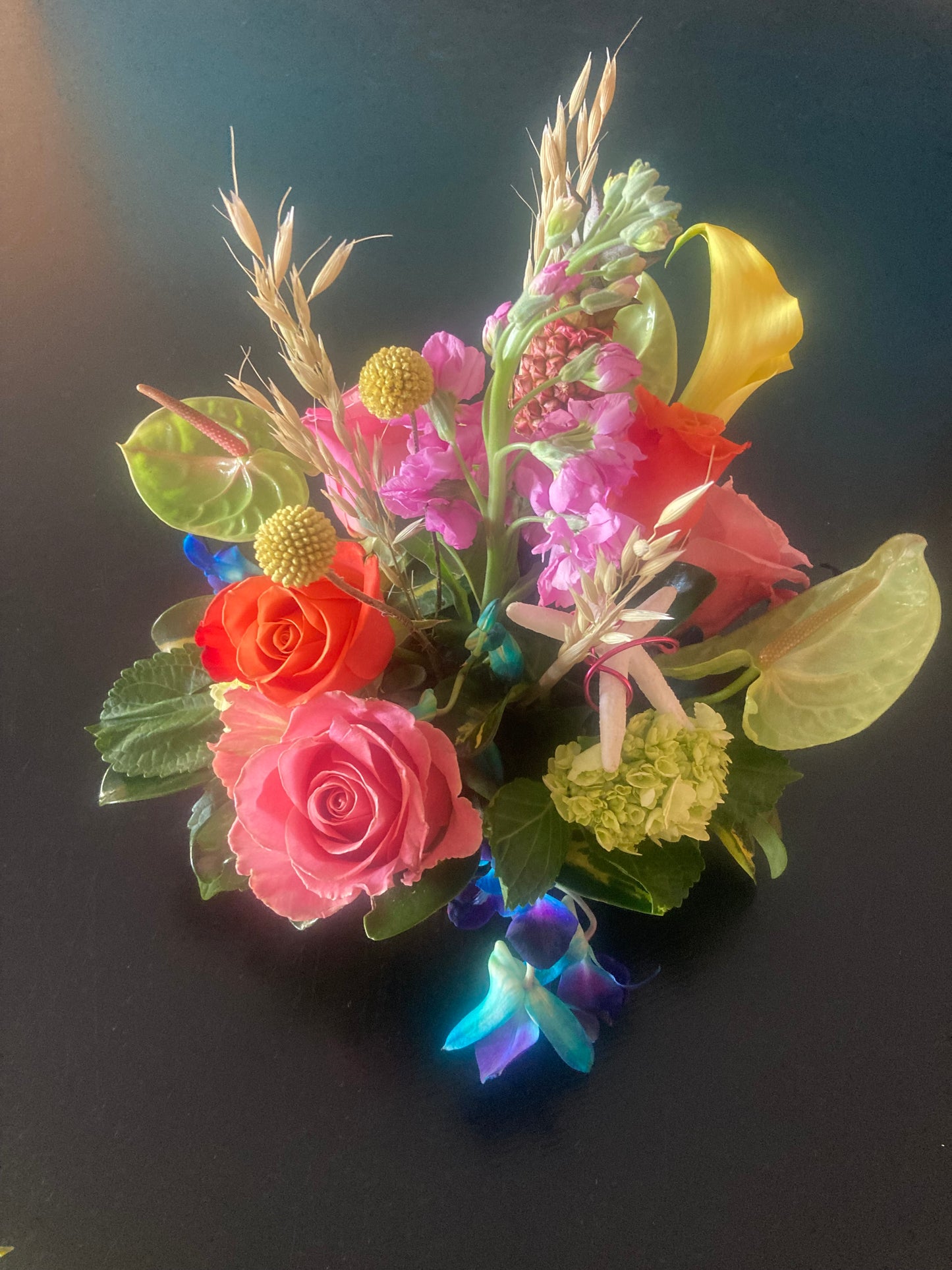 A Tropical Cocktail Table Floral Centerpiece