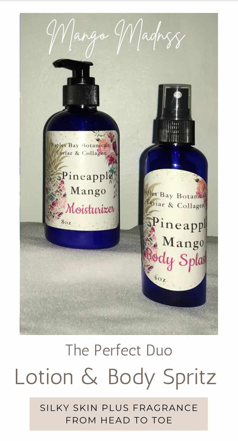 Ocean Secrets Pineapple & Mango Caviar & Collagen Tropical Body Lotion 8oz & All-Over Body Fragrance Spritz 4oz Duo