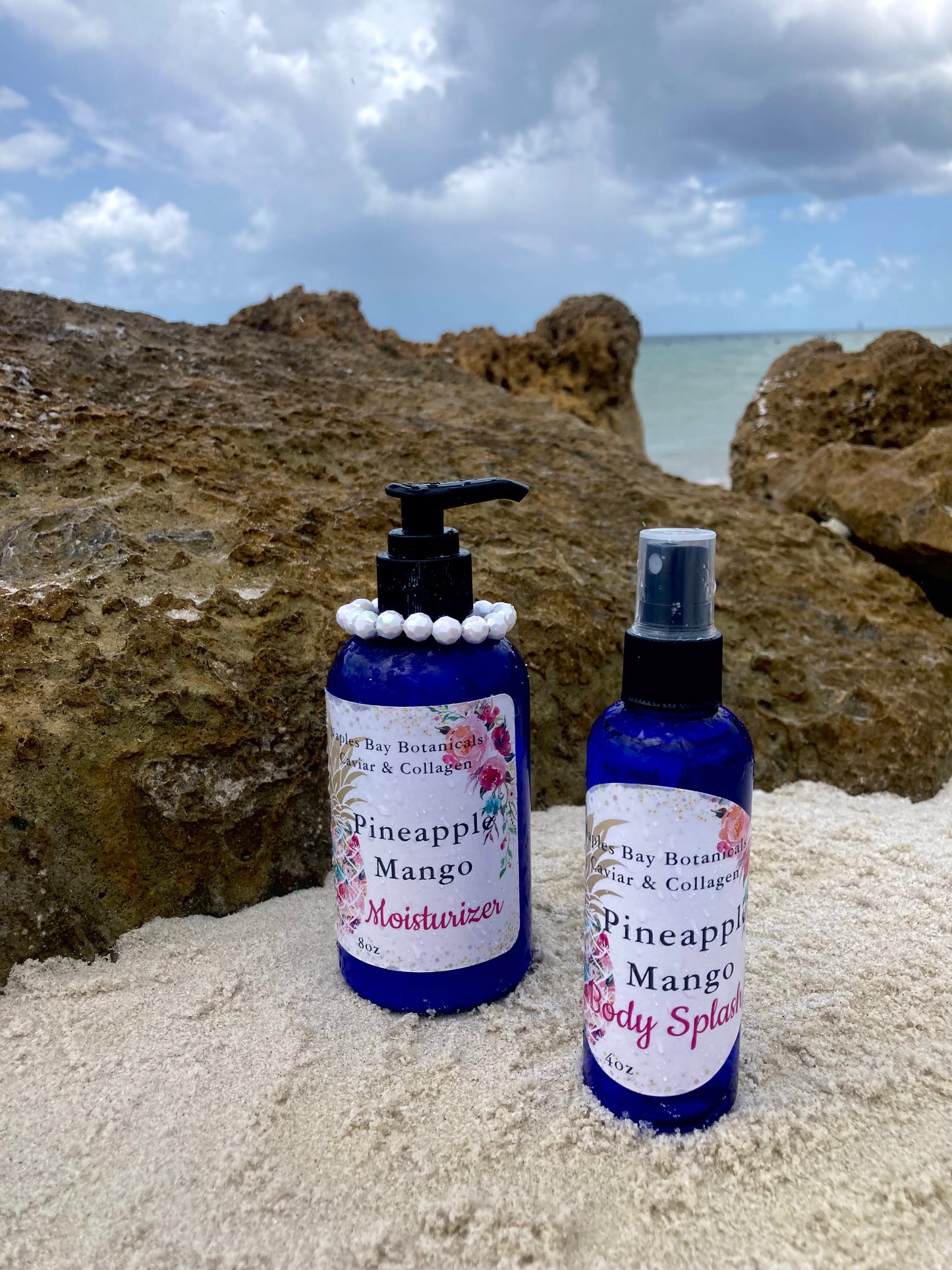 Ocean Secrets Pineapple & Mango Caviar & Collagen Tropical Body Lotion 8oz & All-Over Body Fragrance Spritz 4oz Duo